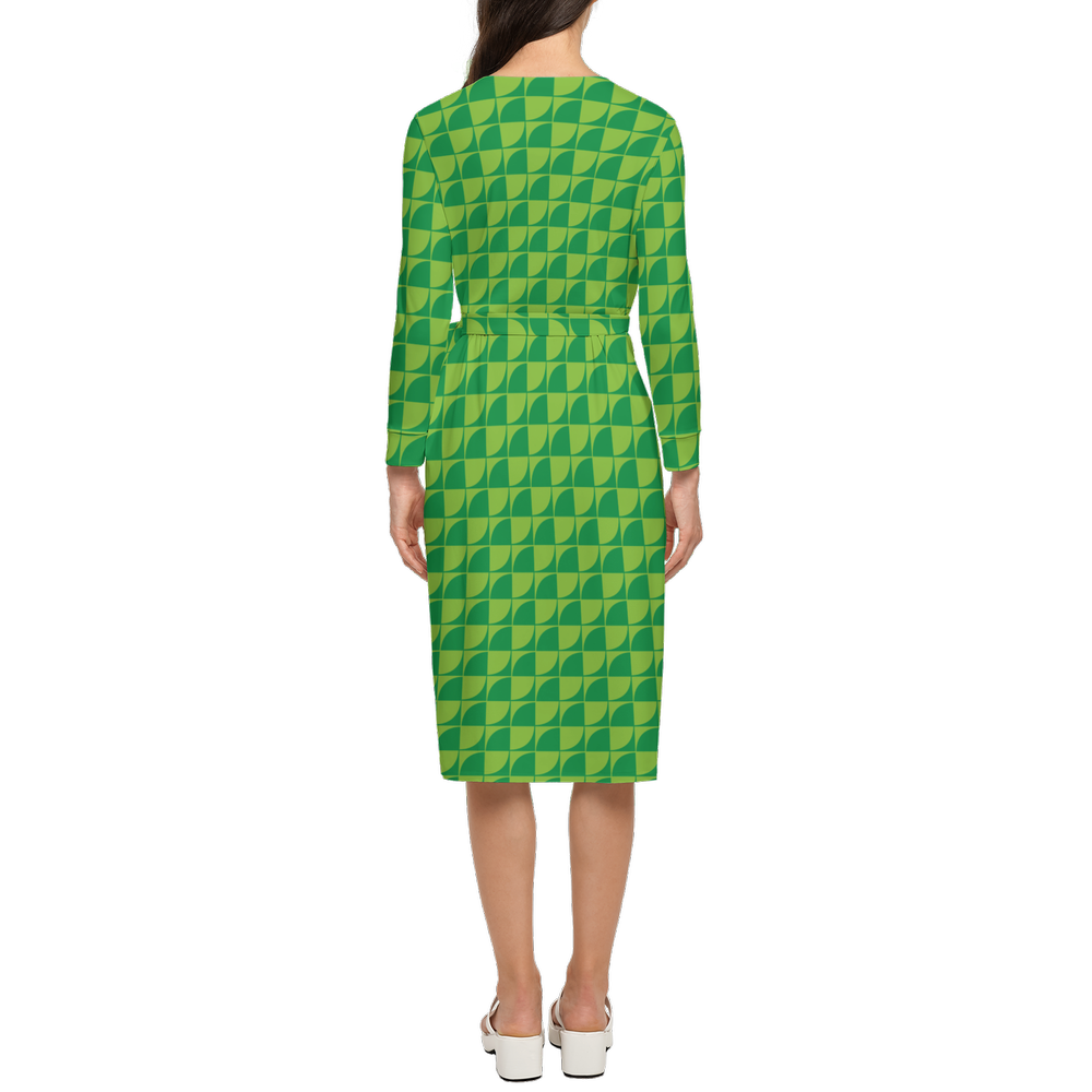 Verde Print Women's ¾ Sleeve Wrap Dress-Heavy Knit