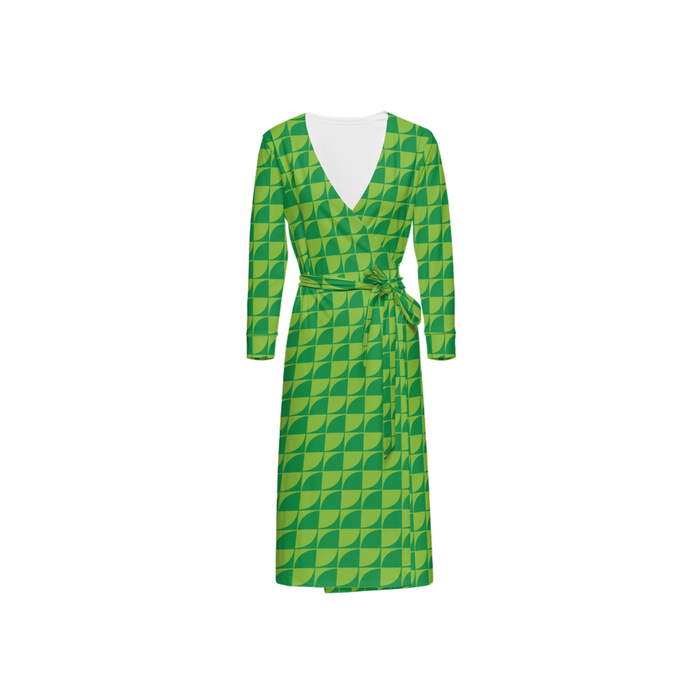 Verde Print Women's ¾ Sleeve Wrap Dress-Heavy Knit