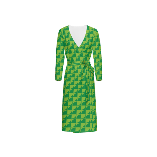 Verde Print Women's ¾ Sleeve Wrap Dress-Heavy Knit