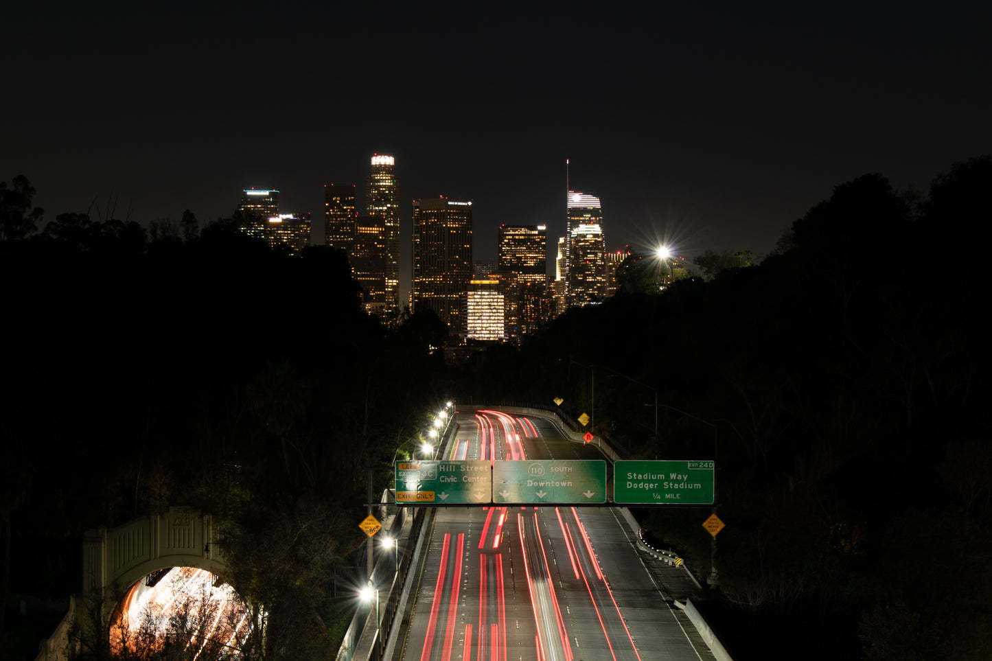 Night-LA Cityscape Stretched Canvas Print