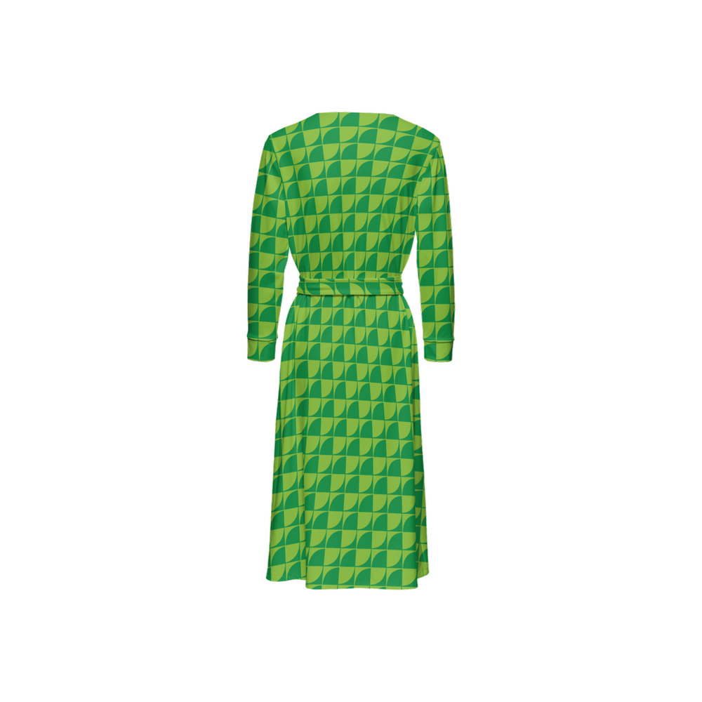 Verde Print Women's ¾ Sleeve Wrap Dress-Heavy Knit