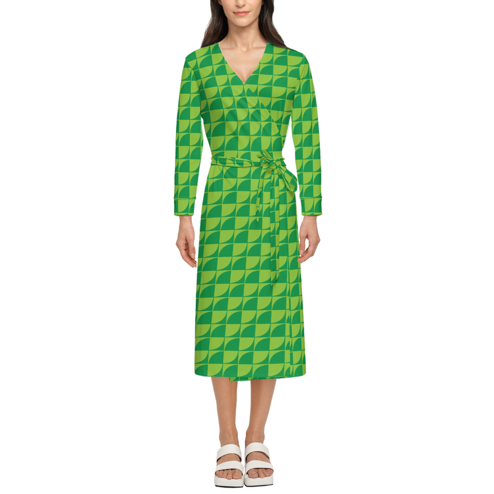 Verde Print Women's ¾ Sleeve Wrap Dress-Heavy Knit