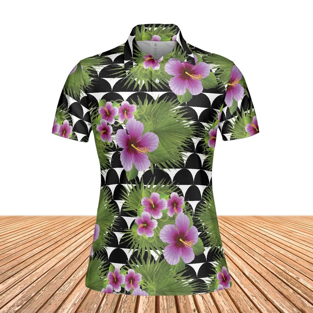 Hibiscus Floral Print Women's Polo Shirt (Lightweight)